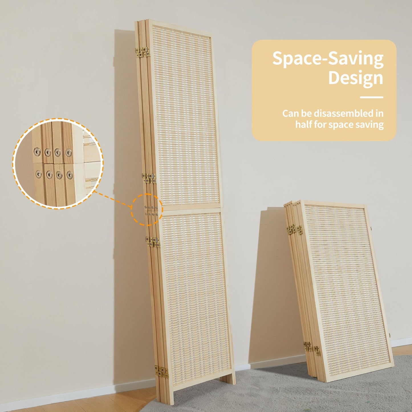 Paravent en bambou 4/6 panneaux, 1,8 m, amovible, pour séparation de pièce, écran de confidentialité pliable