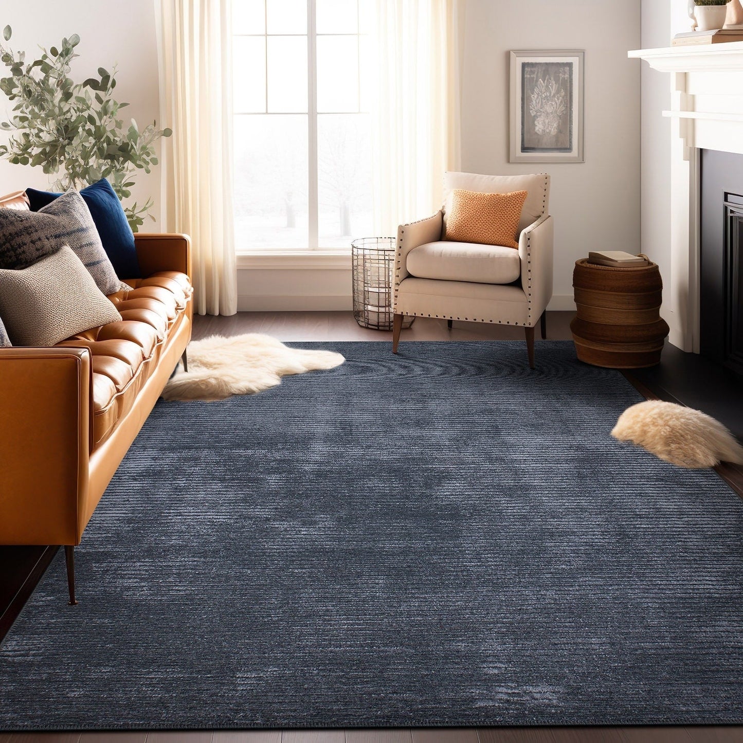 Tapis contemporain à rayures vieillies lavable en machine