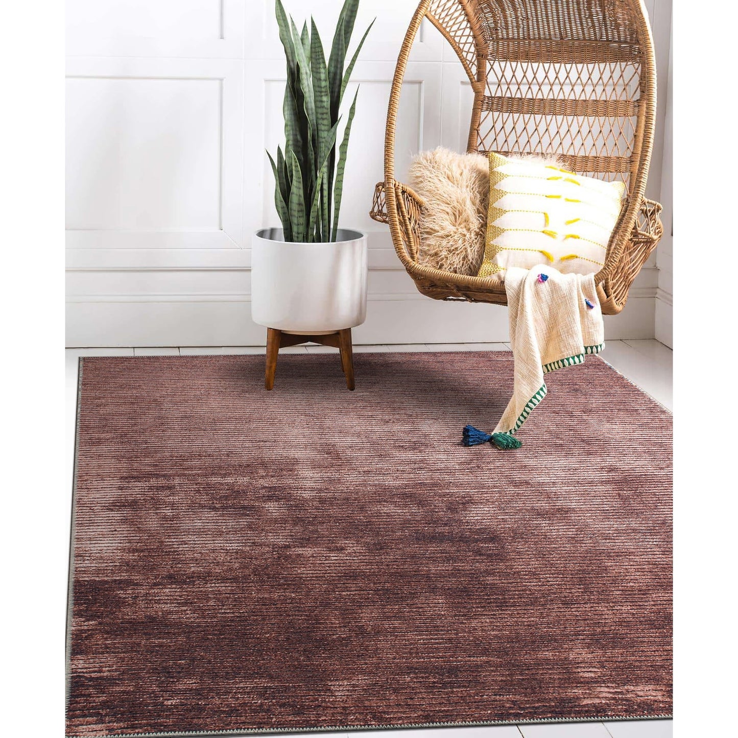 Tapis contemporain à rayures vieillies lavable en machine