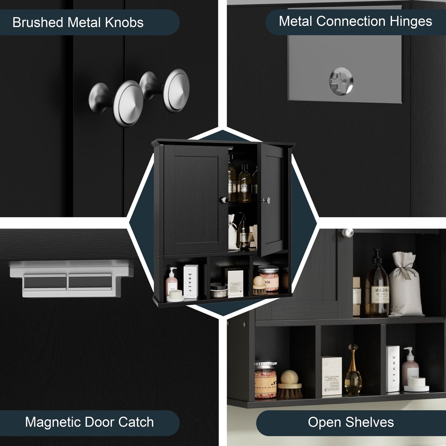 Meuble de salle de bain Futzca mural, meuble de rangement avec portes et étagères