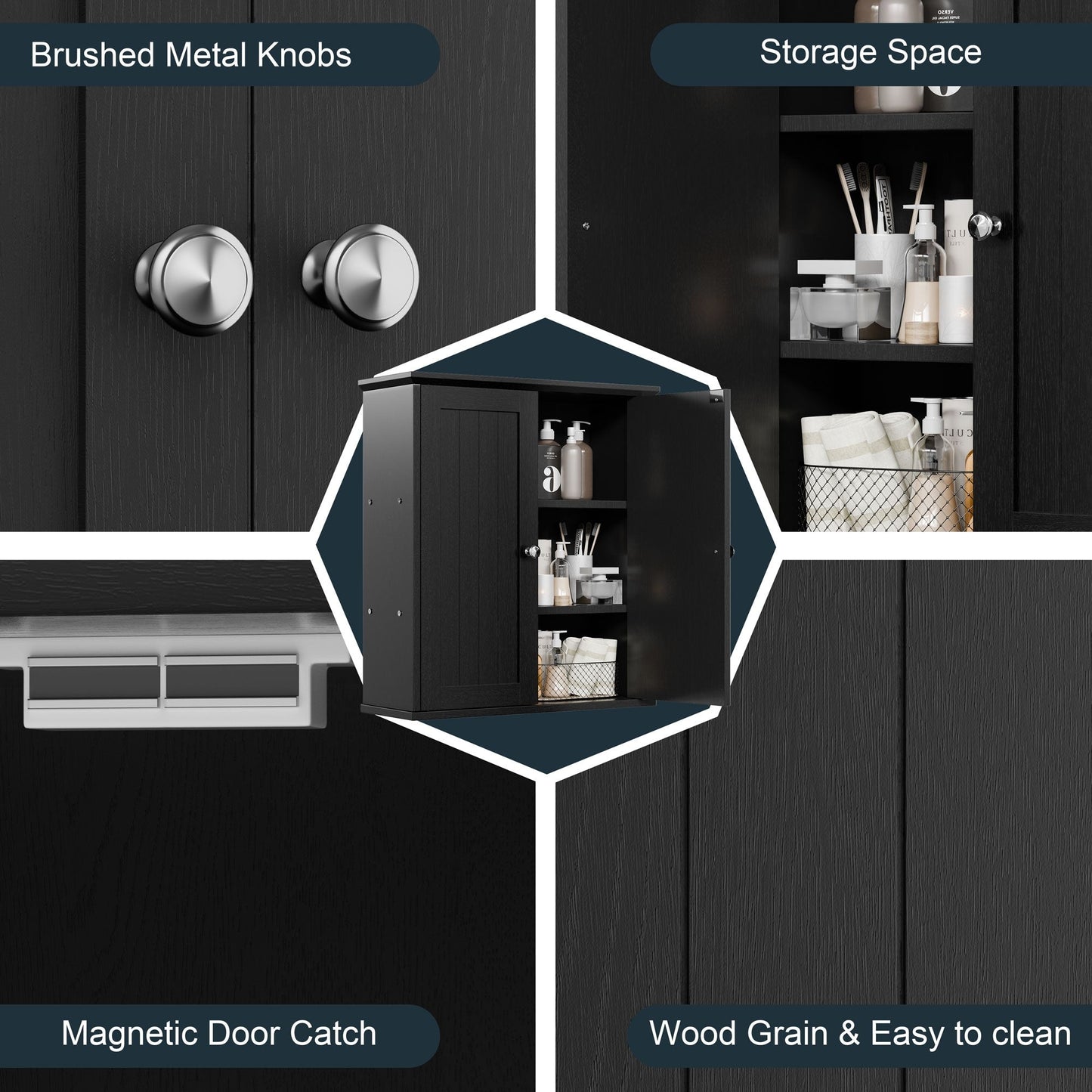 Meuble de salle de bain Futzca mural, meuble de rangement avec portes et étagères