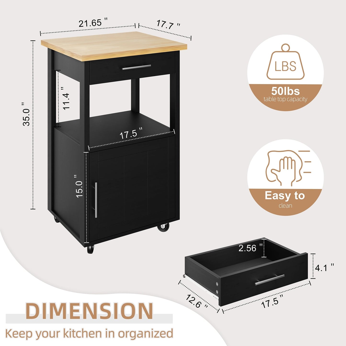 Futzca Kitchen Island Cart with Storage,Rolling Kitchen Island Side Table on Wheels with Worktop, White - N/A