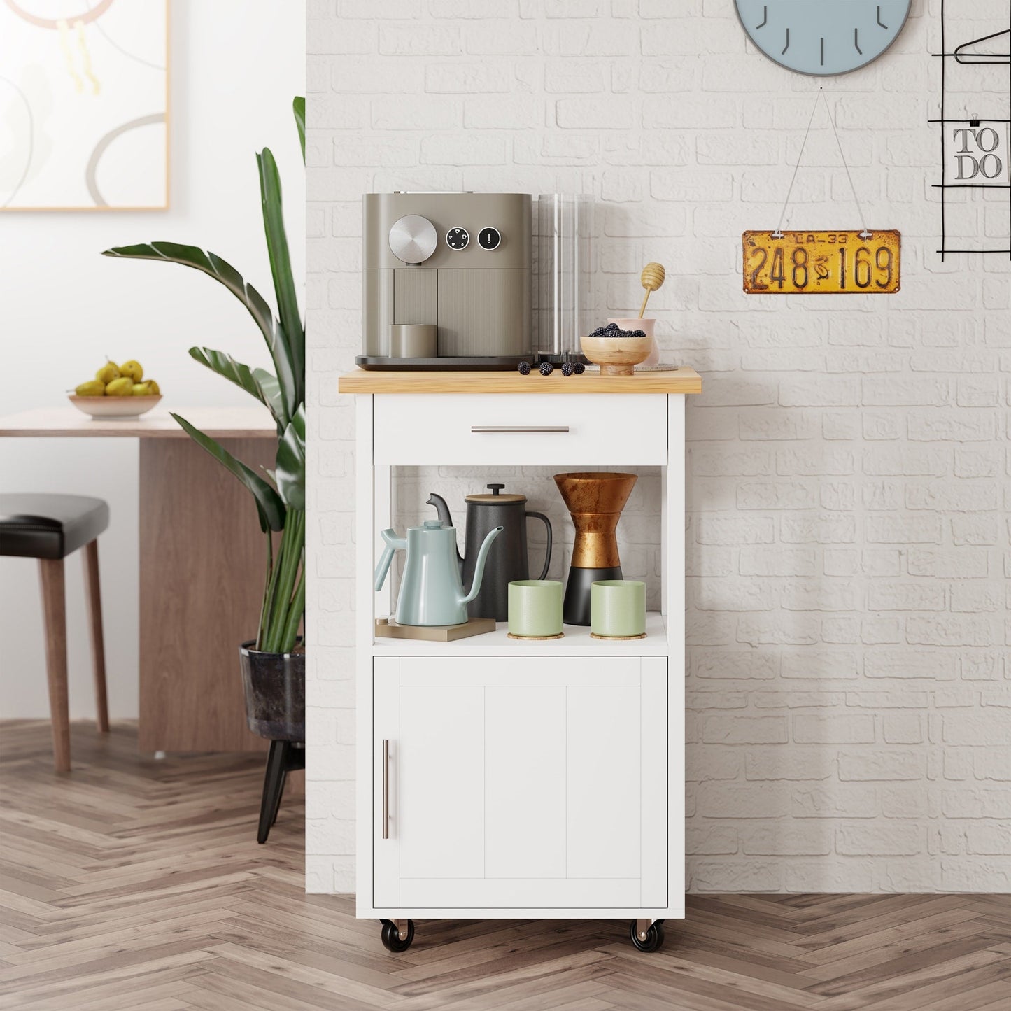 Futzca Kitchen Island Cart with Storage,Rolling Kitchen Island Side Table on Wheels with Worktop, White - N/A