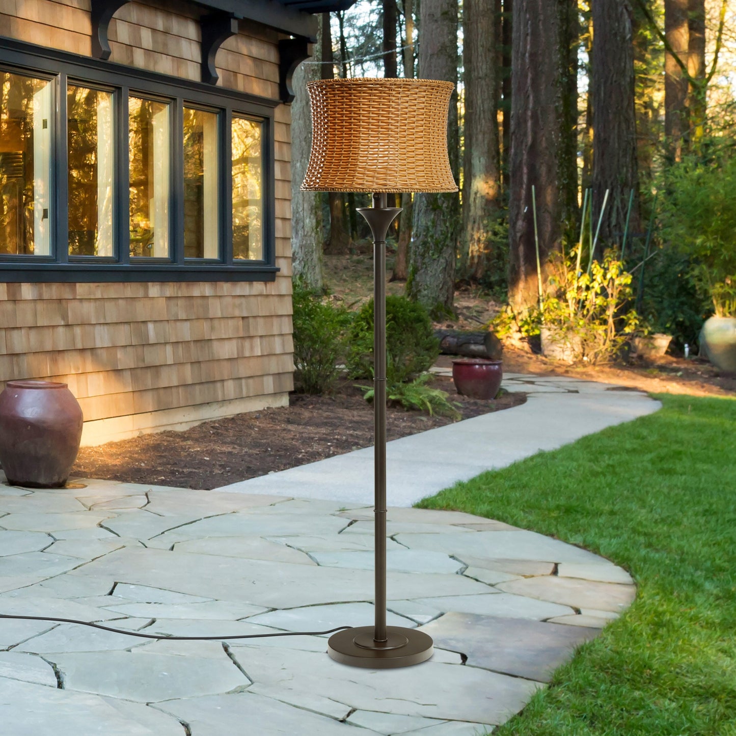 Havenside Home Pocologan 59.5-inch Outdoor and Indoor Basket-weave Floor Lamp - 16.25L x 16.25W x 59.5H