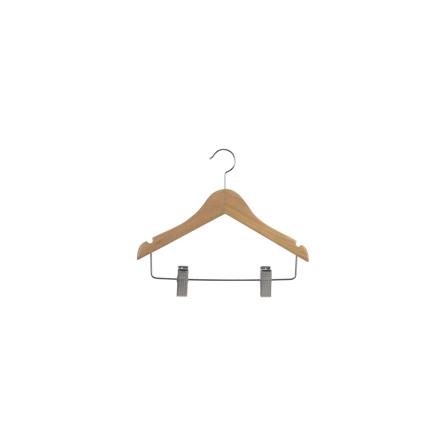 Kids Natural Combo Hanger with Clips, 11 Length x 7/16 Thick. Chrome Hardware Box of 25