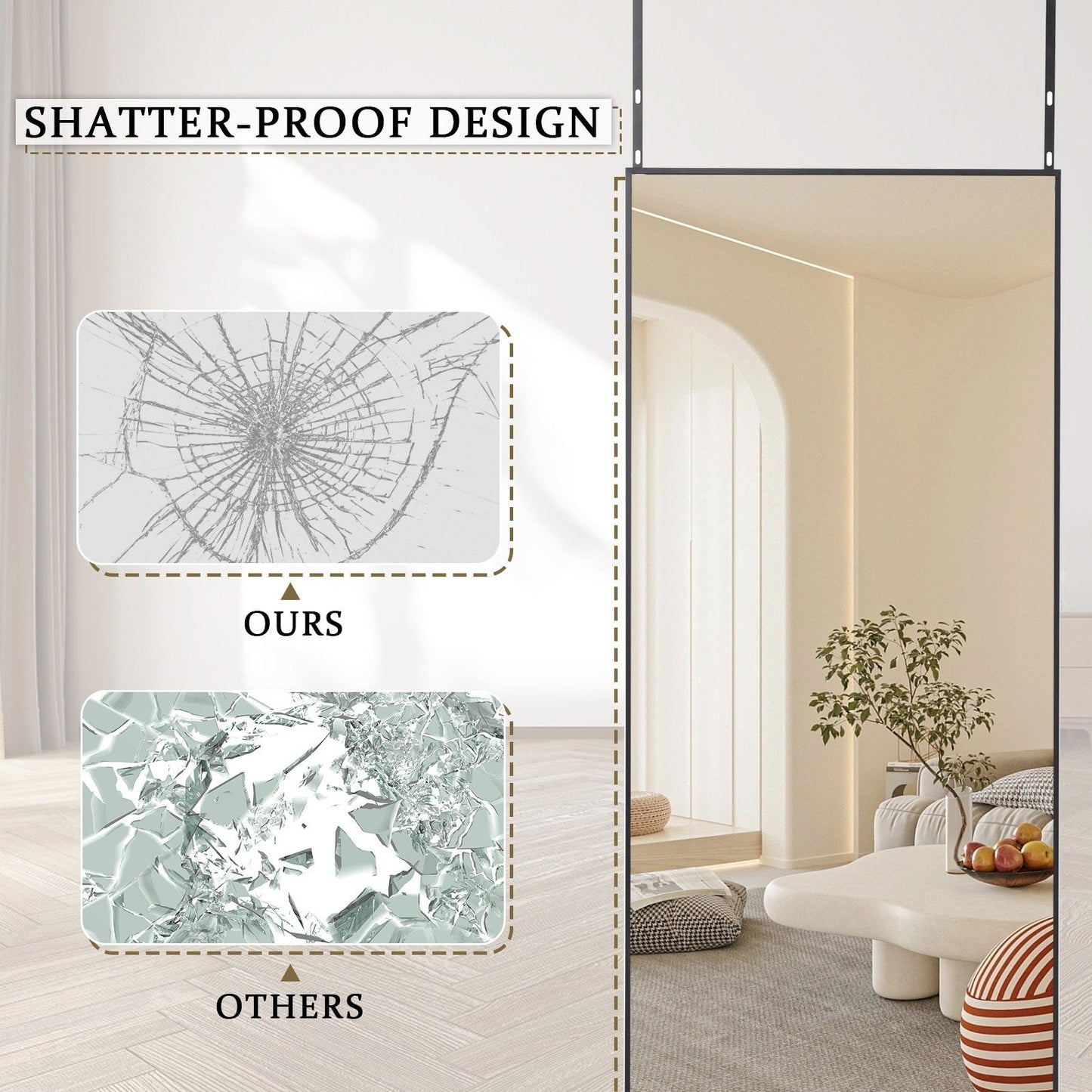 Grand miroir mural sur pied à suspendre