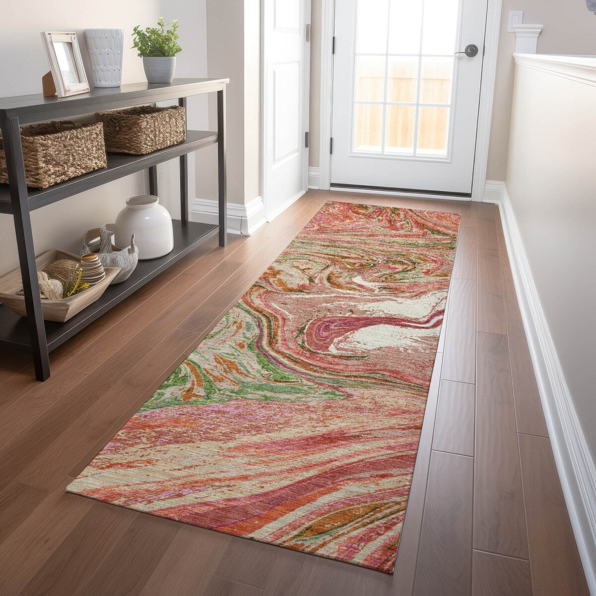 Tapis Chantille abstrait à motifs de coups de pinceau, lavable en machine, pour intérieur et extérieur