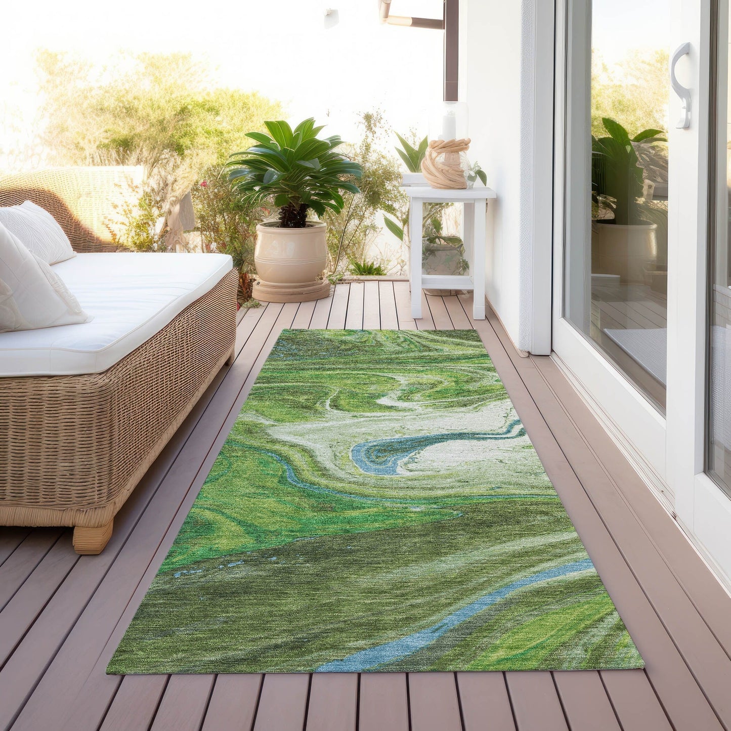 Tapis Chantille abstrait à motifs de coups de pinceau, lavable en machine, pour intérieur et extérieur