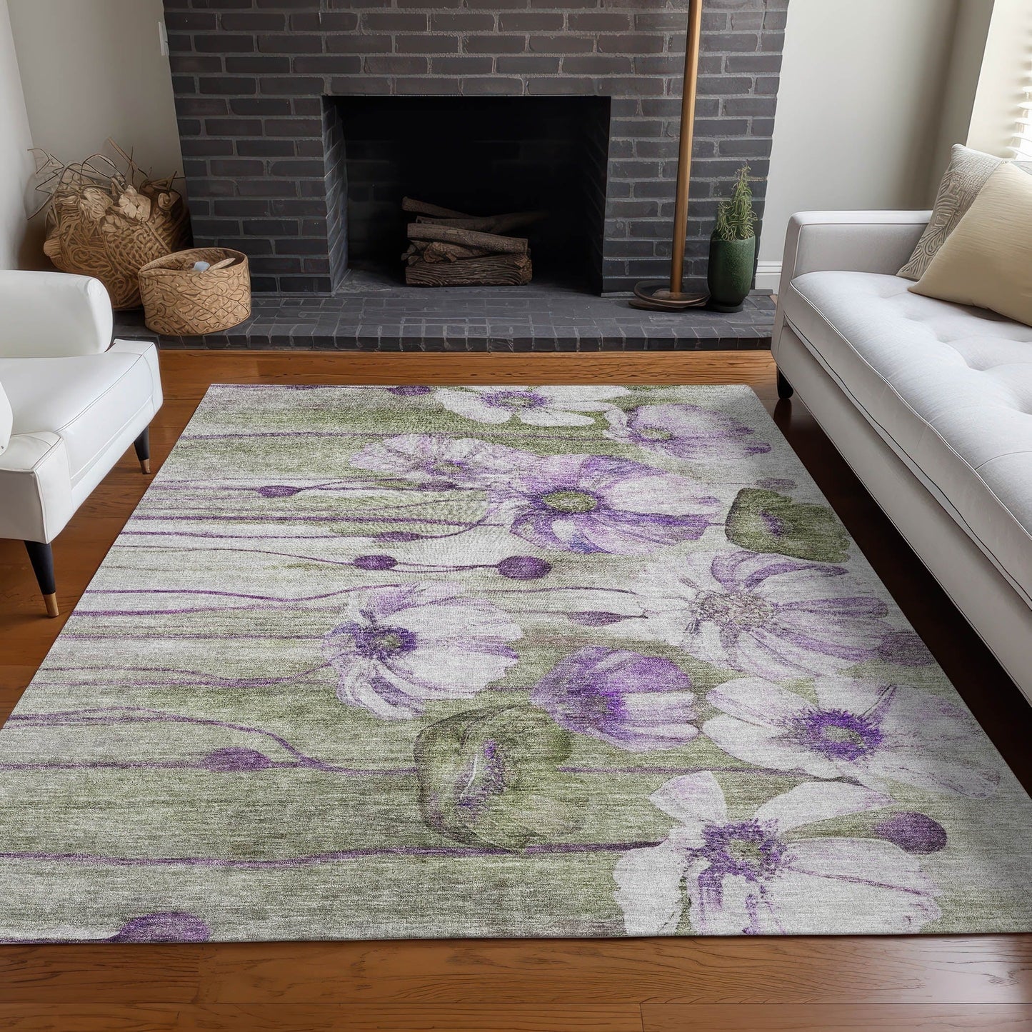 Tapis floral moderne Chantille lavable en machine pour intérieur/extérieur