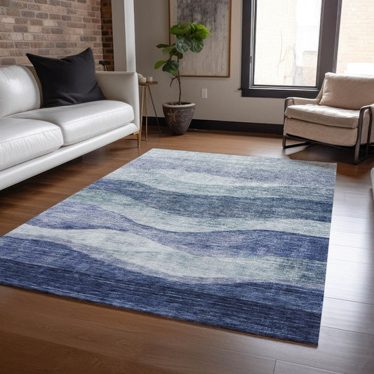 Tapis Chantille contemporain à vagues lavable en machine pour intérieur/extérieur