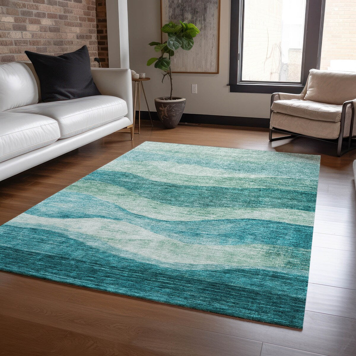 Tapis Chantille contemporain à vagues lavable en machine pour intérieur/extérieur
