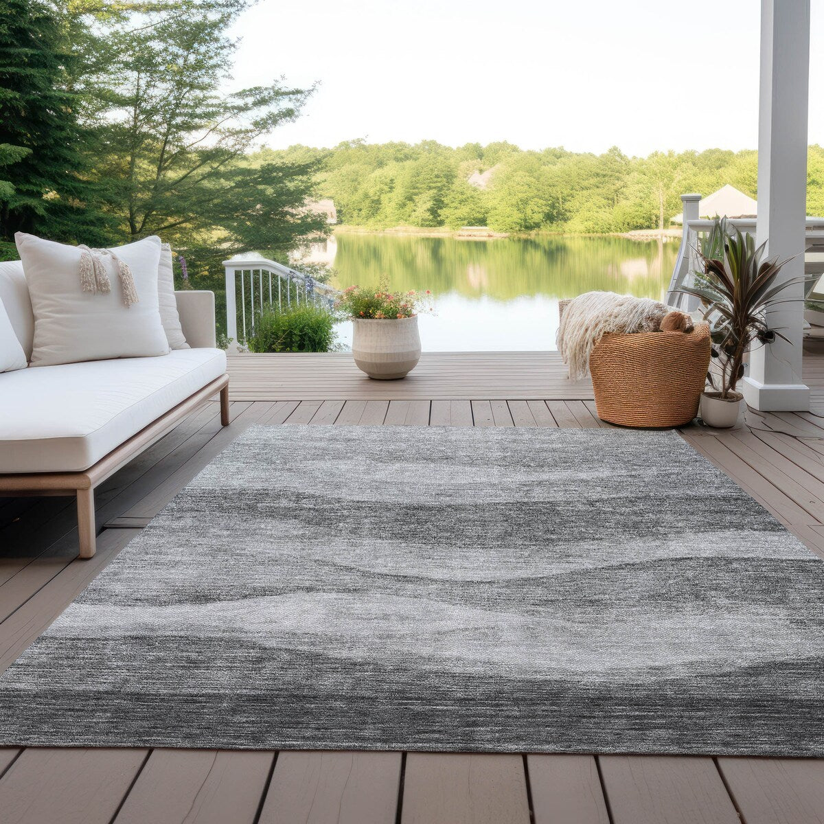 Tapis Chantille contemporain à vagues lavable en machine pour intérieur/extérieur