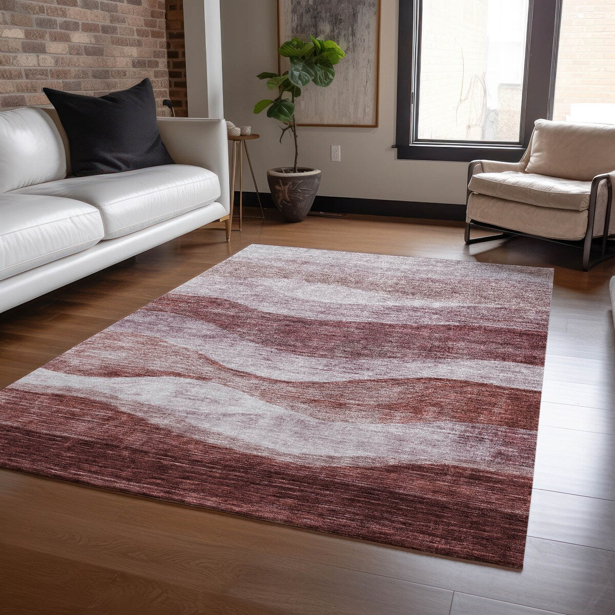 Tapis Chantille contemporain à vagues lavable en machine pour intérieur/extérieur