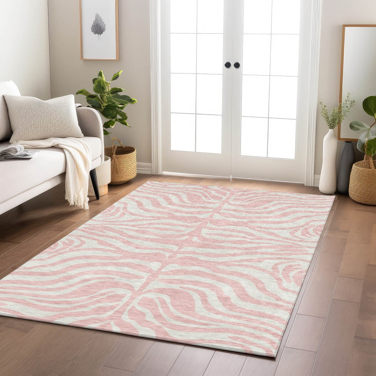 Tapis Chantille moderne à imprimé animal, lavable en machine, pour intérieur/extérieur