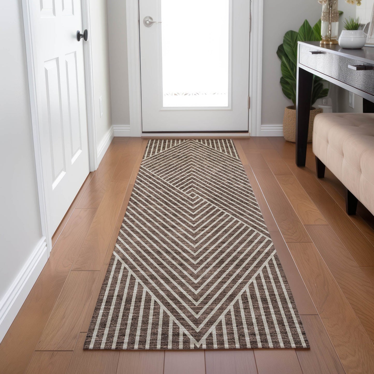 Tapis moderne Geo Chantille lavable en machine pour intérieur/extérieur