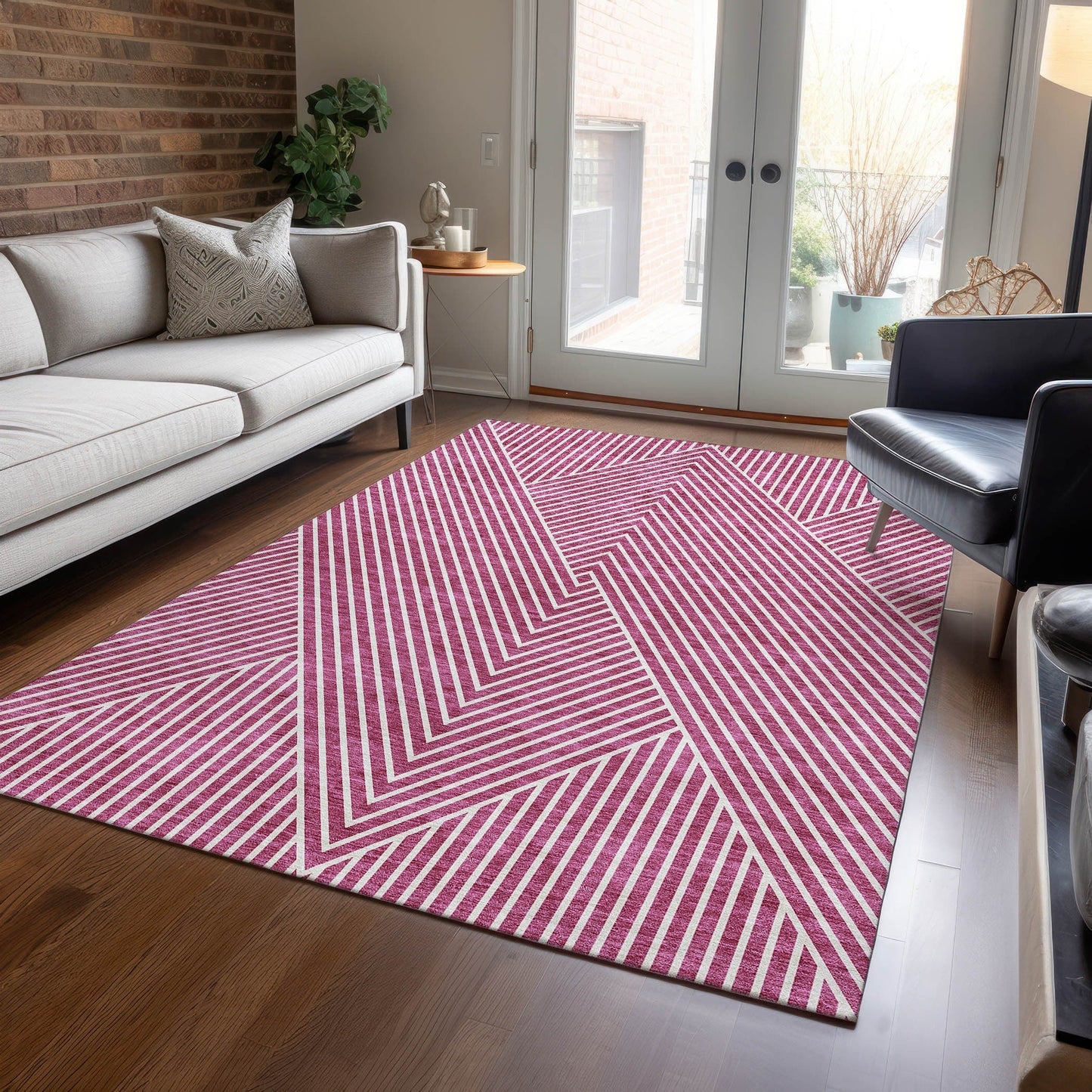 Tapis moderne Geo Chantille lavable en machine pour intérieur/extérieur