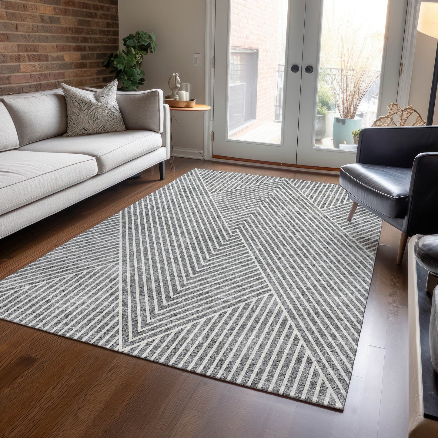 Tapis moderne Geo Chantille lavable en machine pour intérieur/extérieur