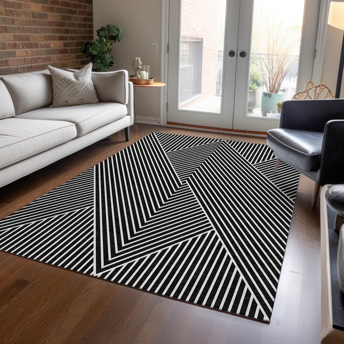 Tapis moderne Geo Chantille lavable en machine pour intérieur/extérieur