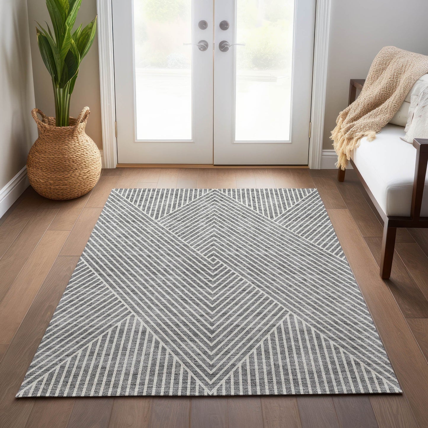 Tapis moderne Geo Chantille lavable en machine pour intérieur/extérieur