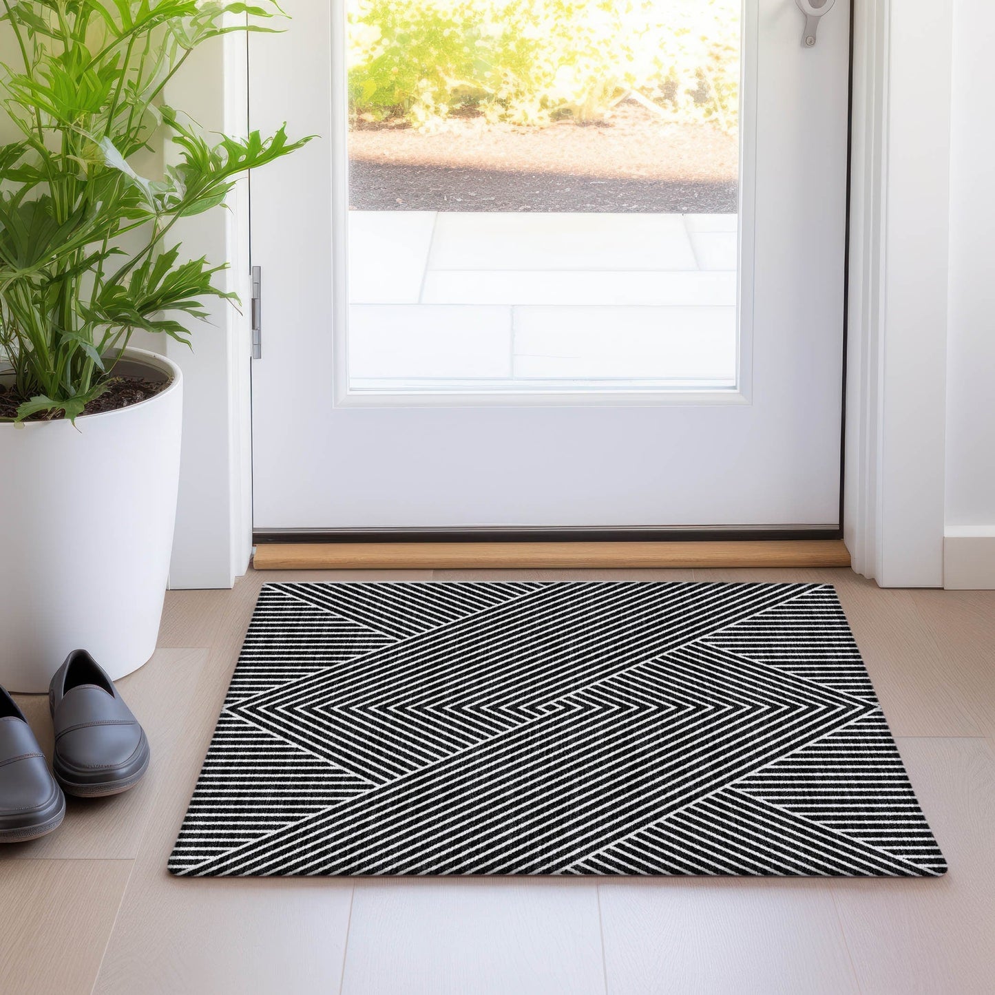 Tapis moderne Geo Chantille lavable en machine pour intérieur/extérieur