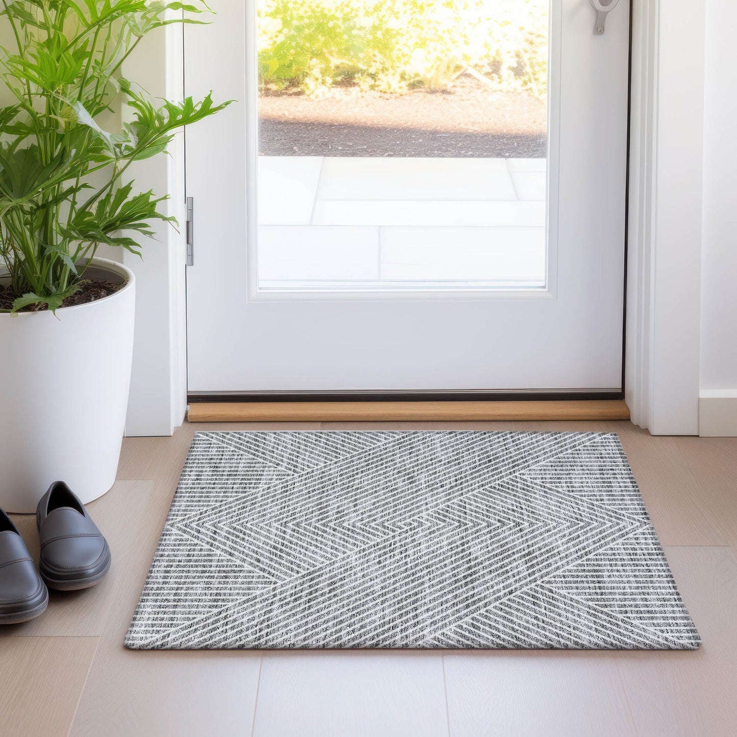 Tapis moderne Geo Chantille lavable en machine pour intérieur/extérieur