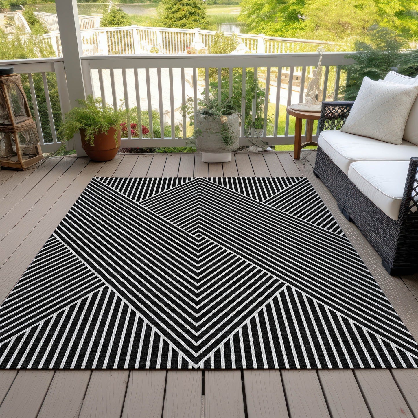 Tapis moderne Geo Chantille lavable en machine pour intérieur/extérieur