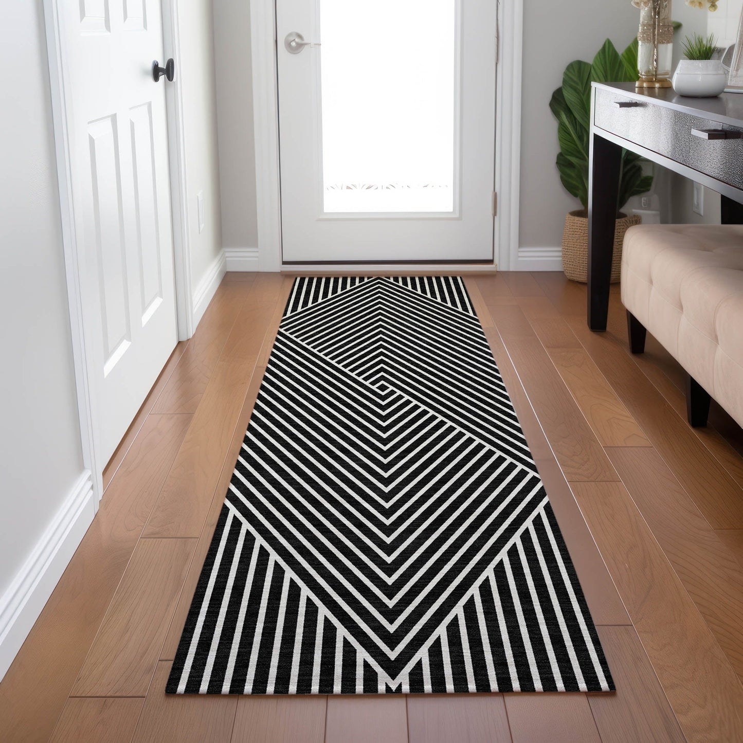 Tapis moderne Geo Chantille lavable en machine pour intérieur/extérieur