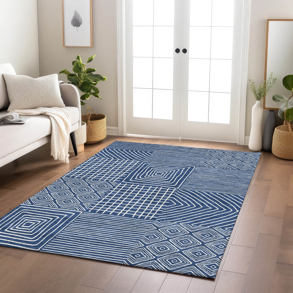 Tapis Chantille moderne en mosaïque lavable en machine pour intérieur/extérieur