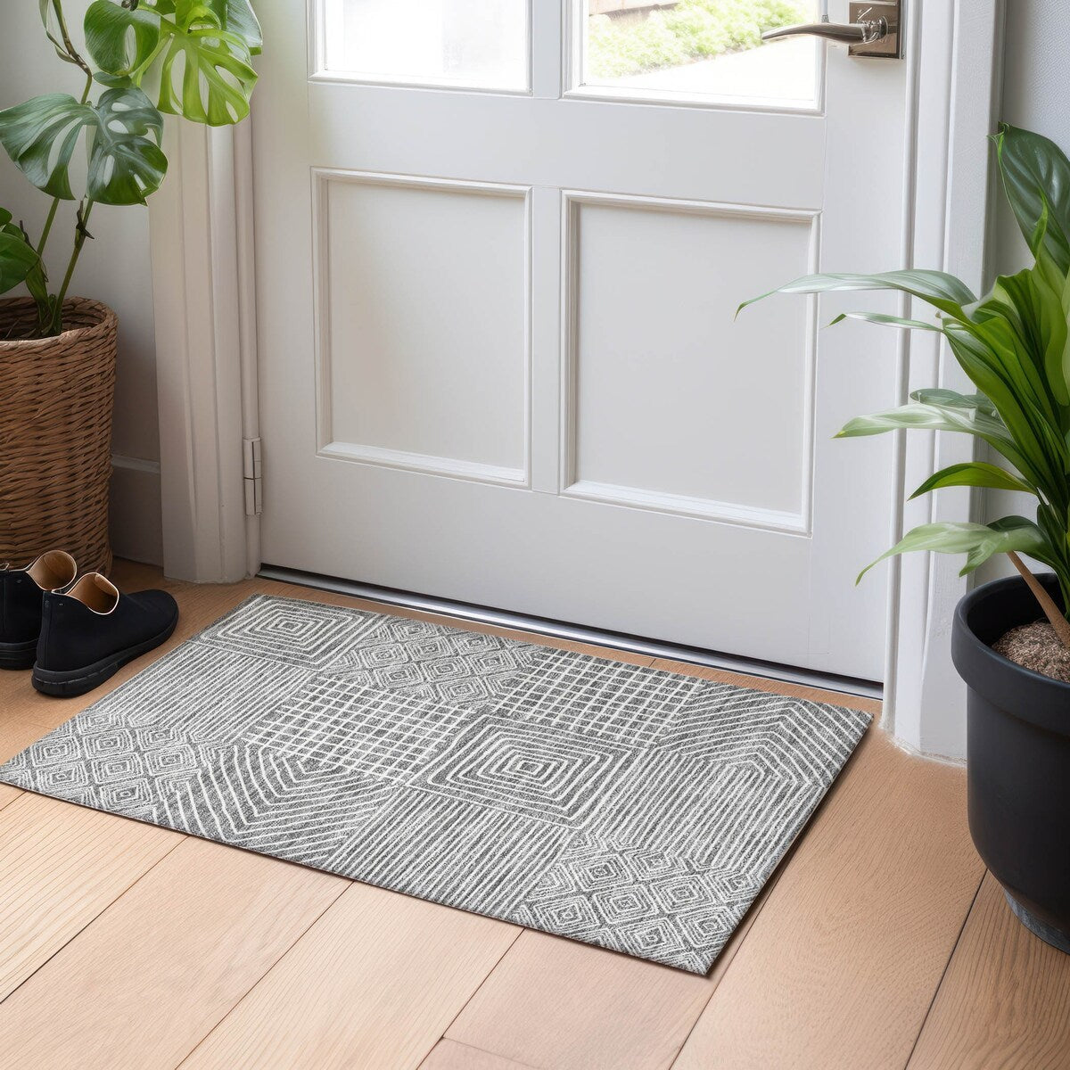 Tapis Chantille moderne en mosaïque lavable en machine pour intérieur/extérieur