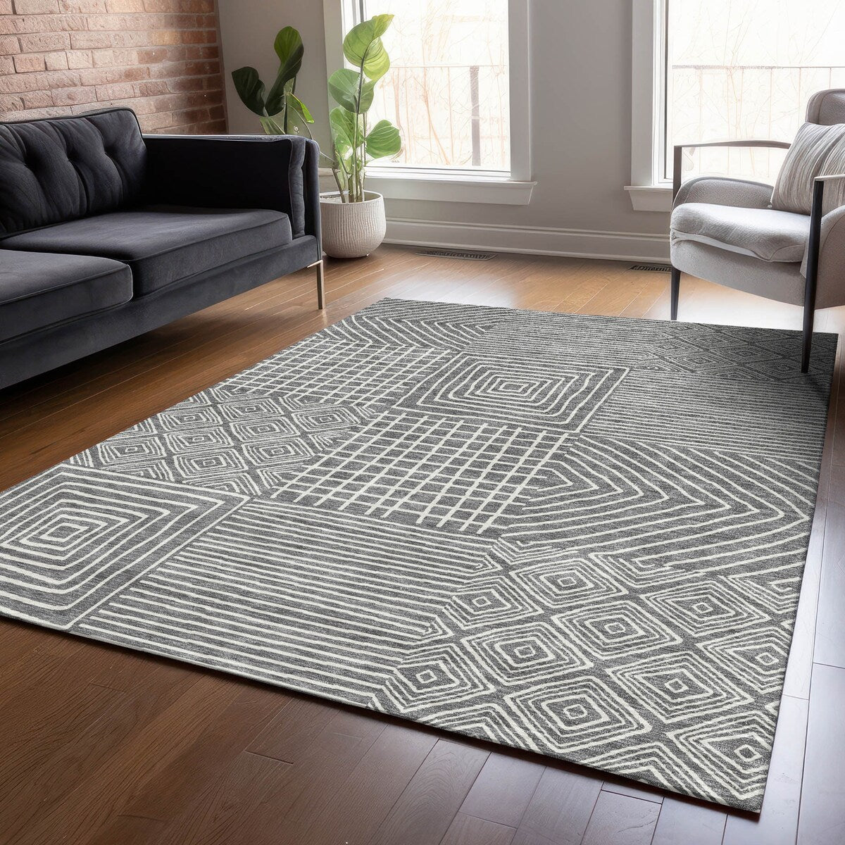 Tapis Chantille moderne en mosaïque lavable en machine pour intérieur/extérieur