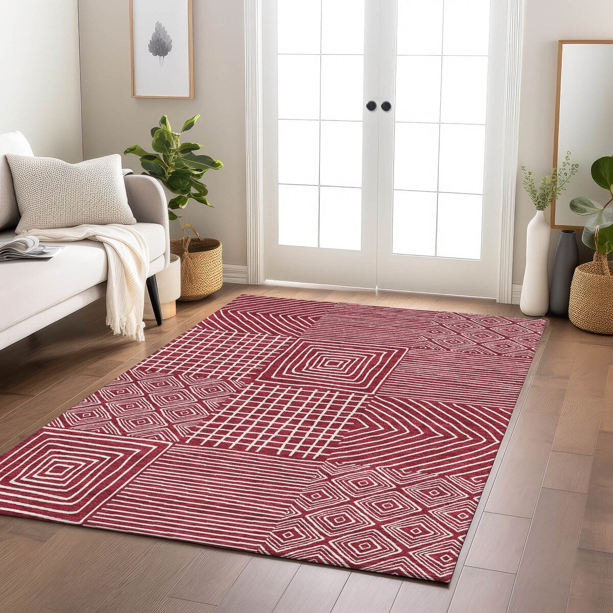 Tapis Chantille moderne en mosaïque lavable en machine pour intérieur/extérieur