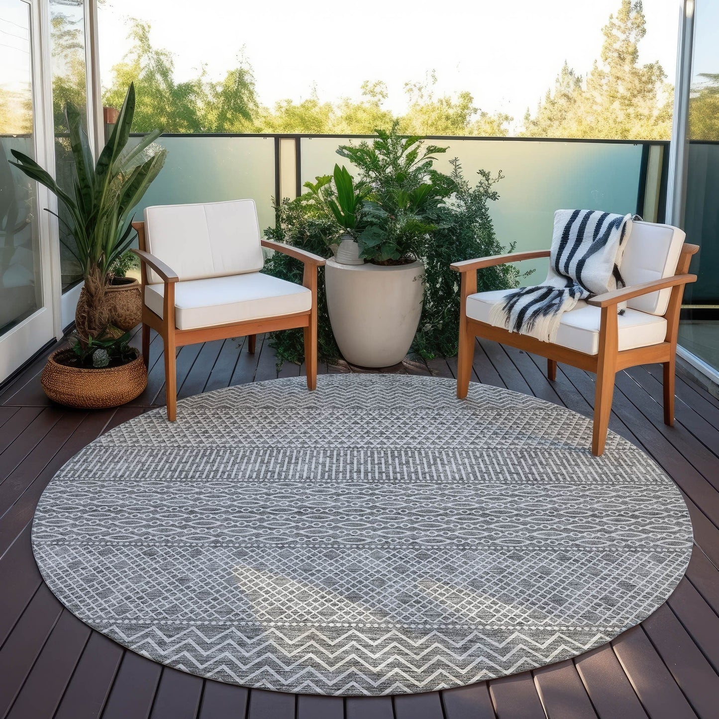 Tapis Chantille moderne à rayures lavable en machine pour intérieur/extérieur