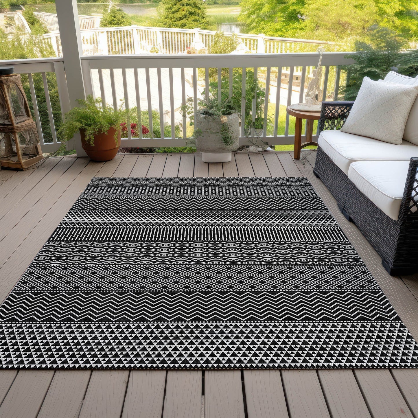 Tapis Chantille moderne à rayures lavable en machine pour intérieur/extérieur