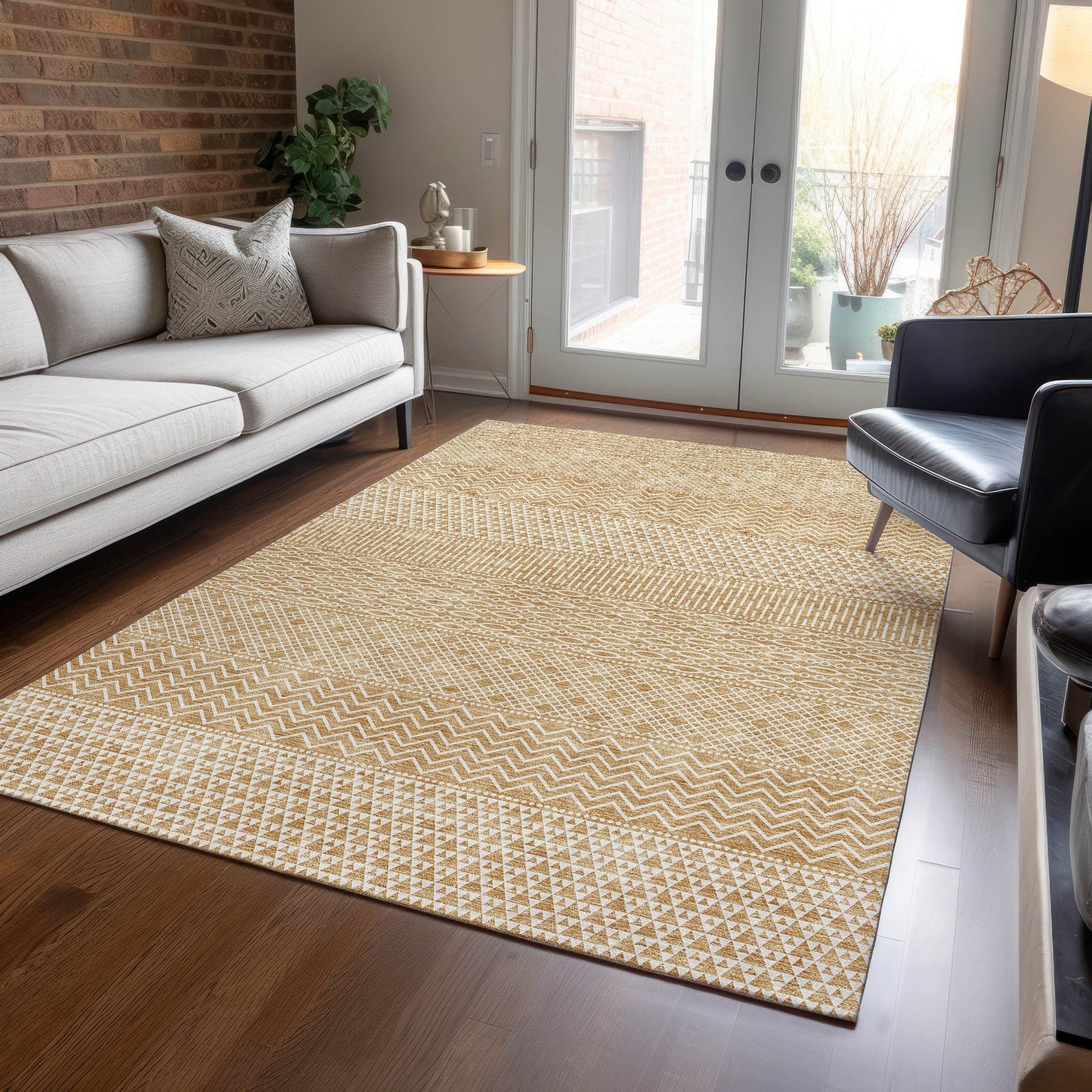 Tapis Chantille moderne à rayures lavable en machine pour intérieur/extérieur