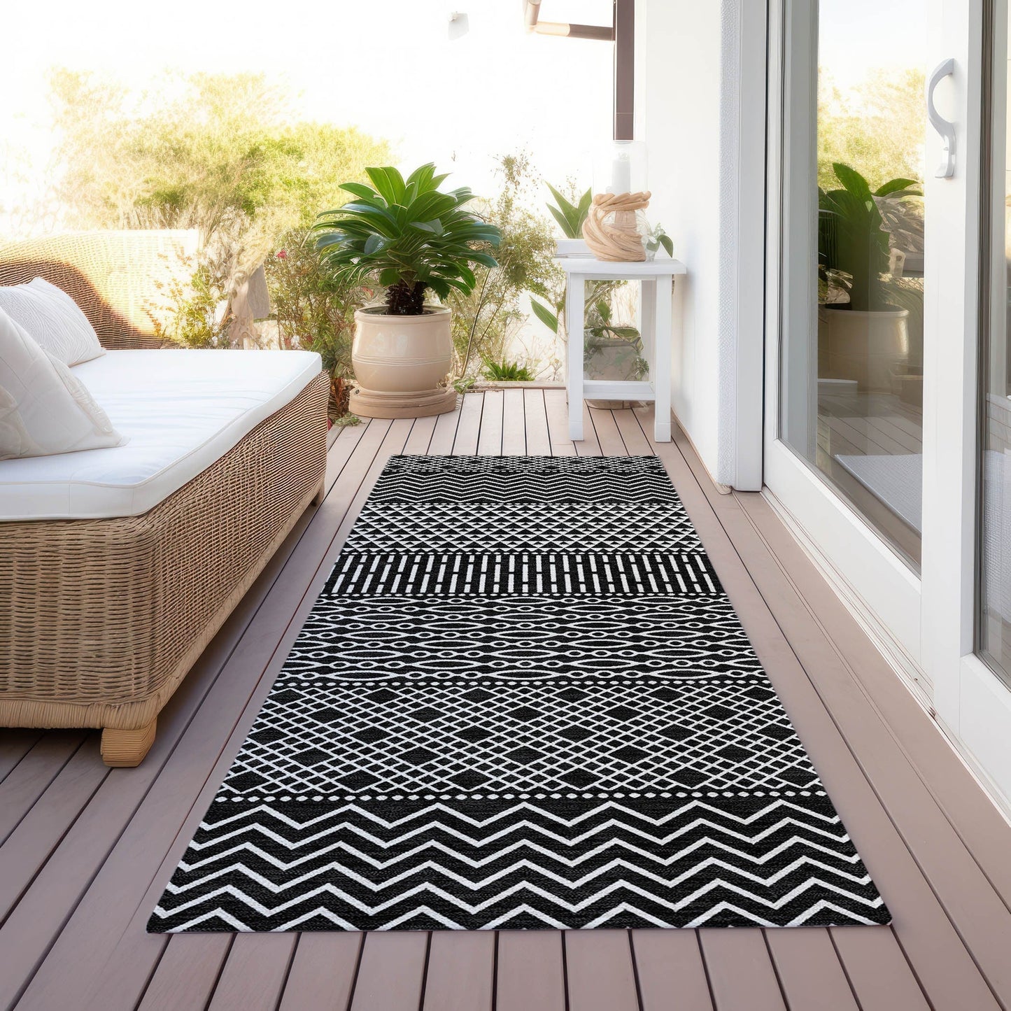 Tapis Chantille moderne à rayures lavable en machine pour intérieur/extérieur