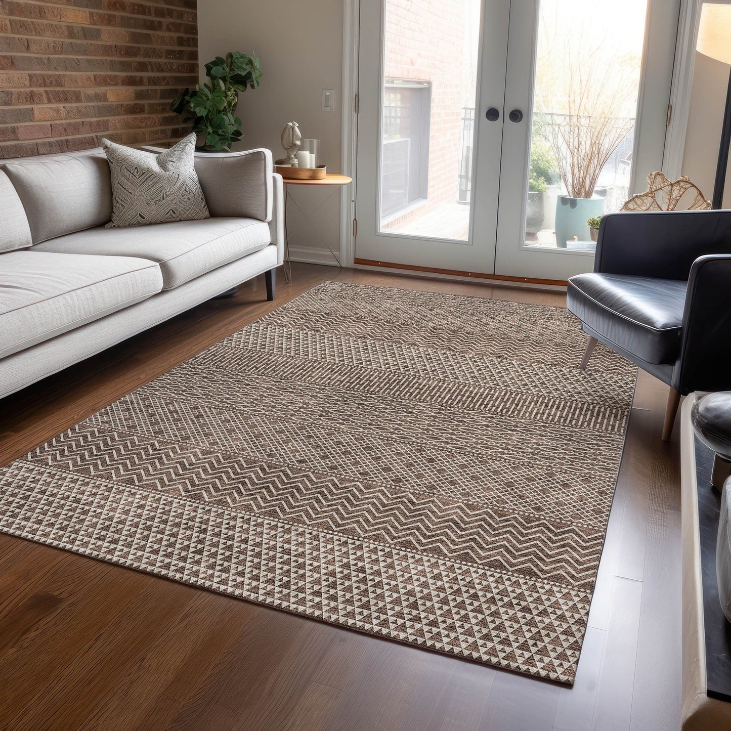 Tapis Chantille moderne à rayures lavable en machine pour intérieur/extérieur