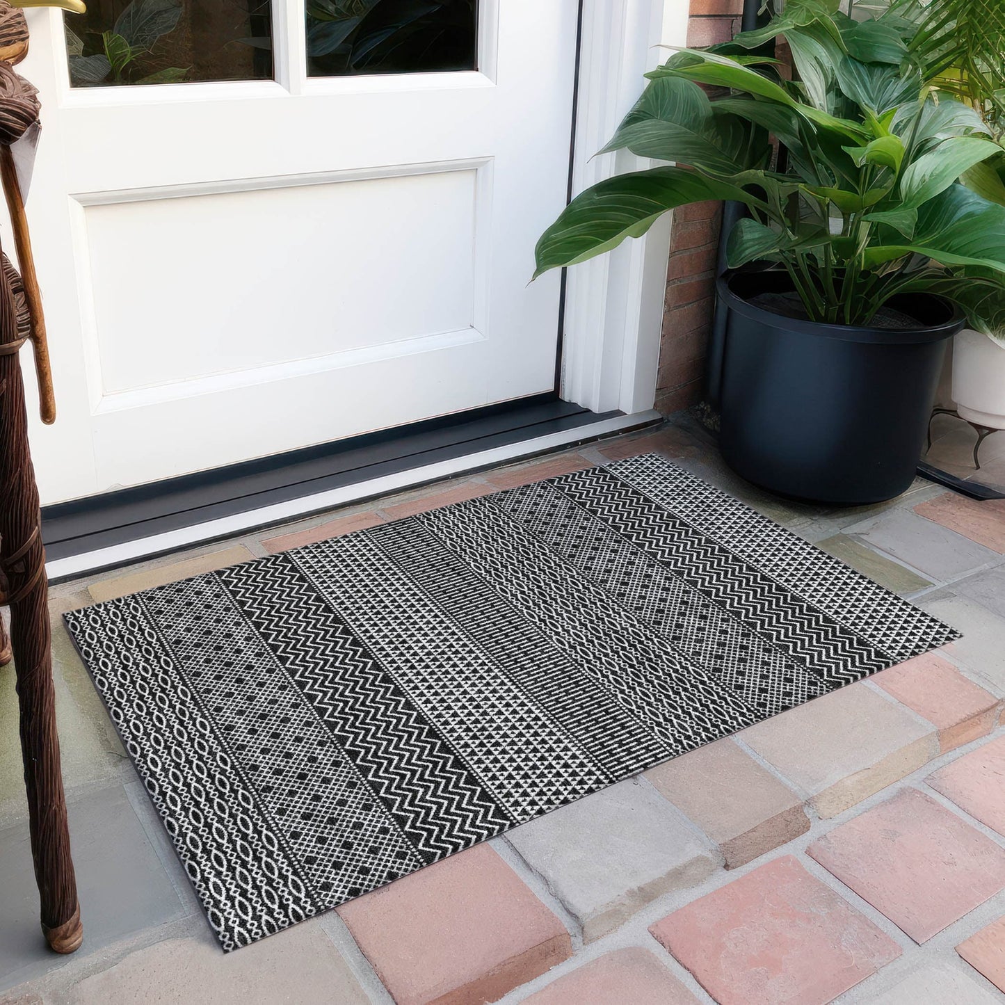 Tapis Chantille moderne à rayures lavable en machine pour intérieur/extérieur
