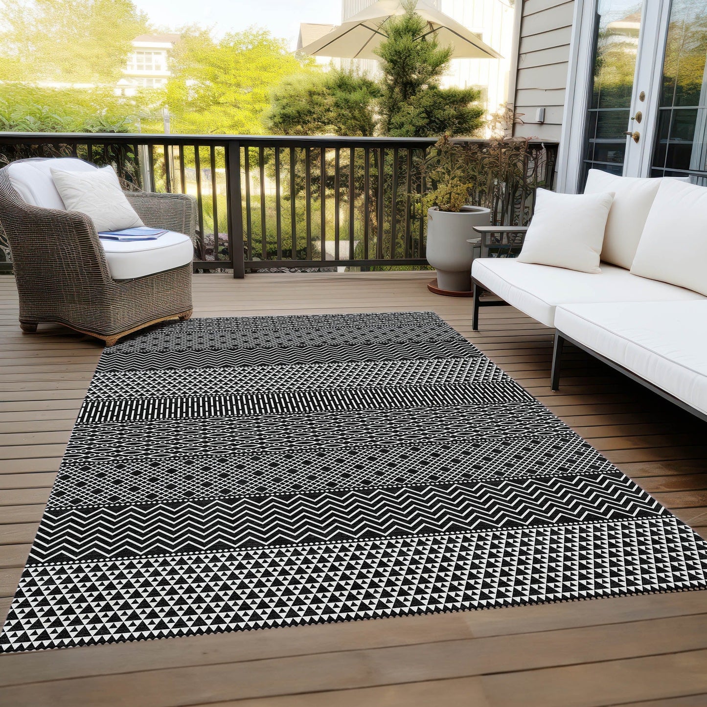 Tapis Chantille moderne à rayures lavable en machine pour intérieur/extérieur