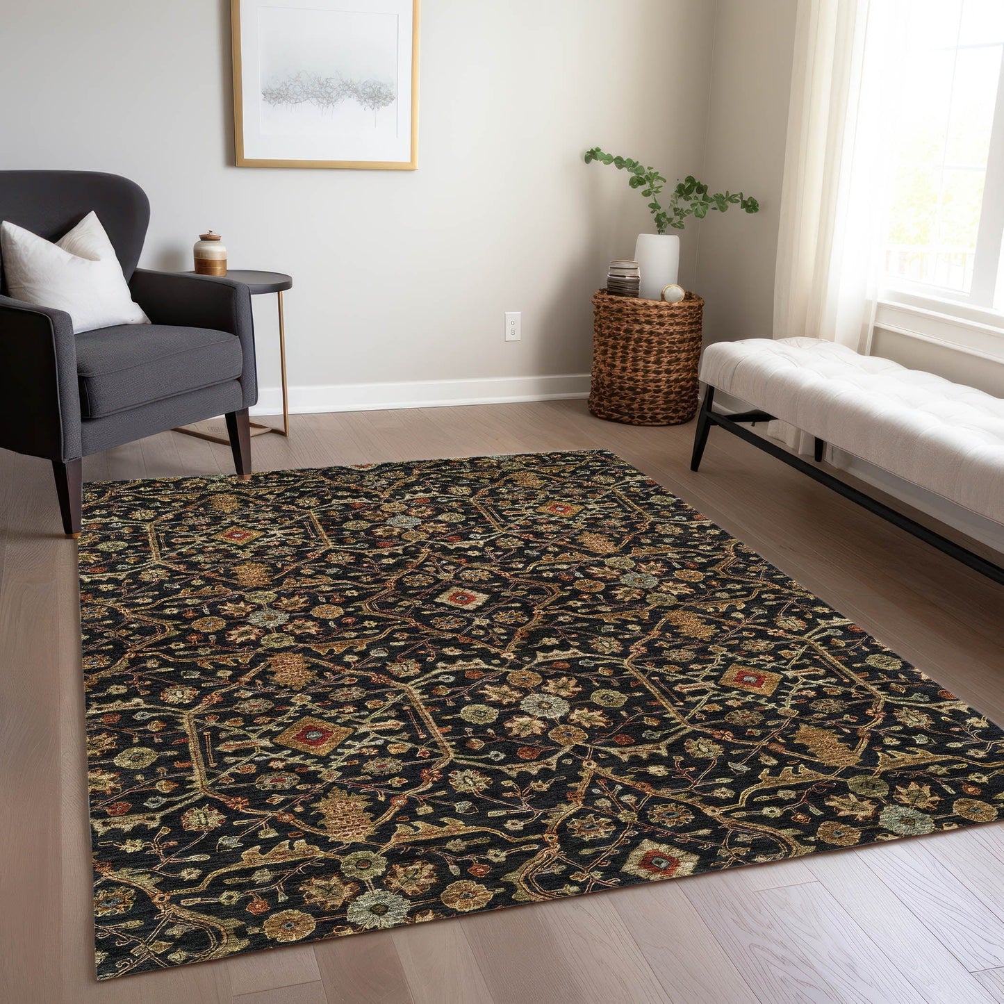 Tapis persan traditionnel Chantille lavable en machine pour intérieur/extérieur