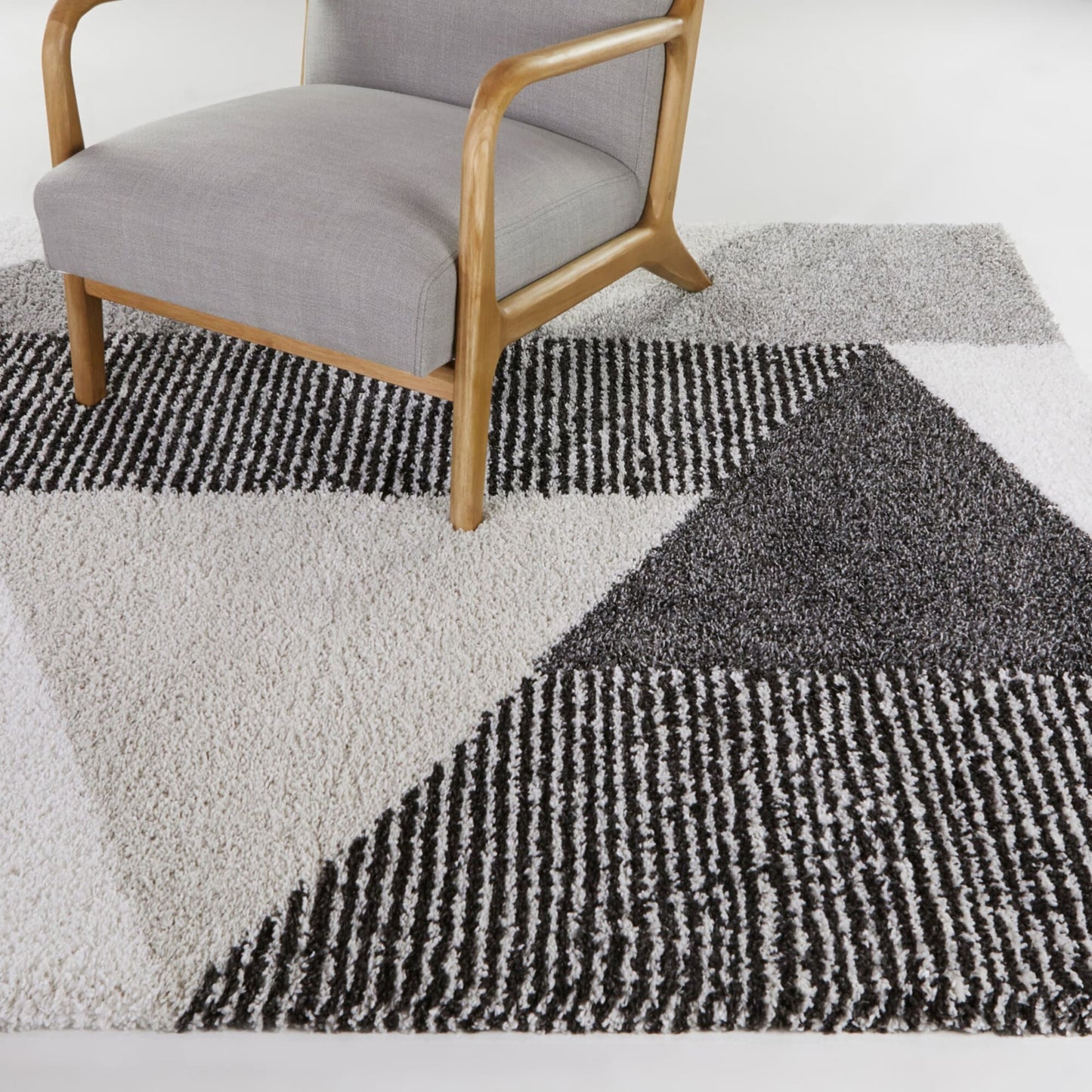 Tapis à poils longs Merril de style moderne du milieu du siècle, à blocs de couleurs