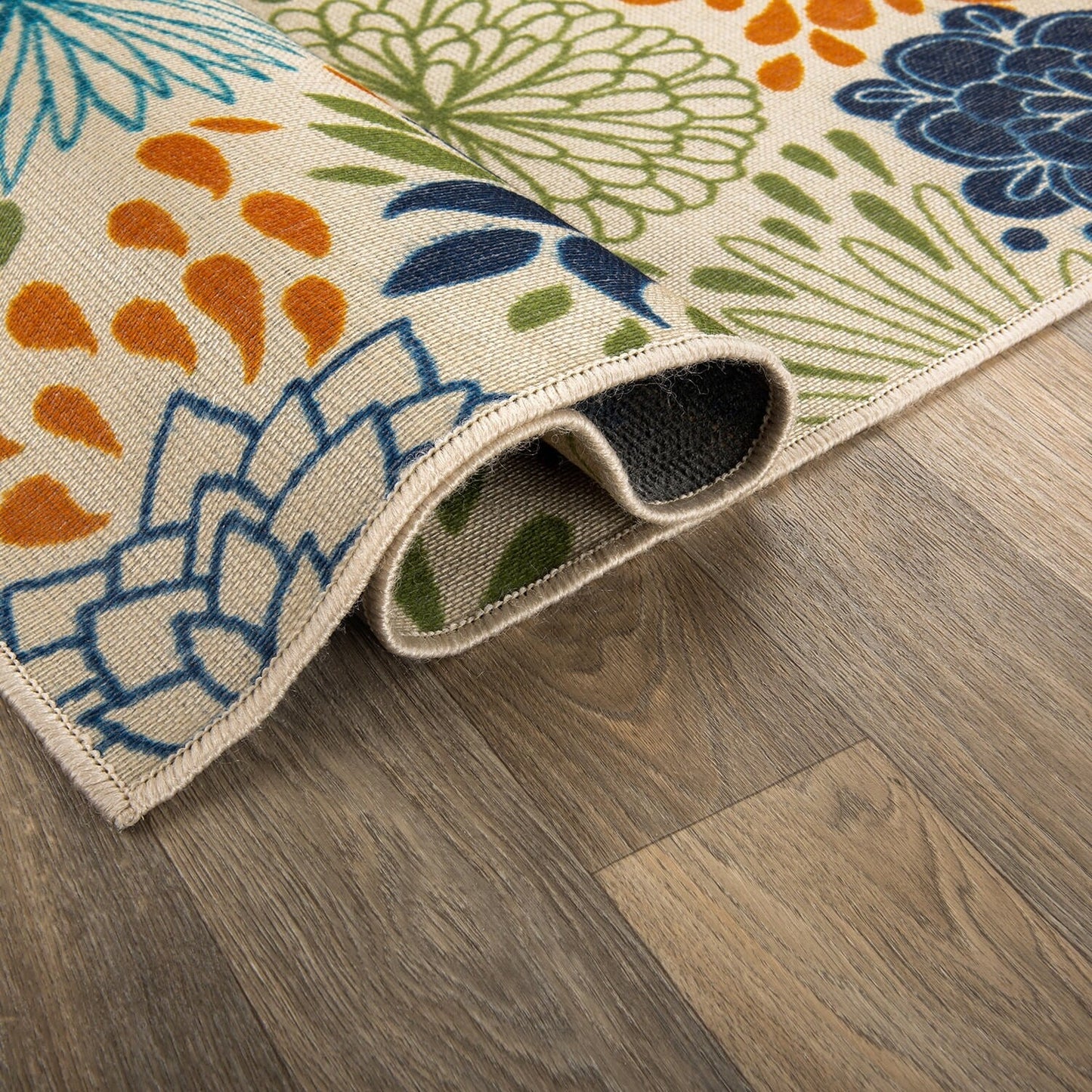 Tapis d'intérieur/extérieur tissé à plat à motifs floraux modernes