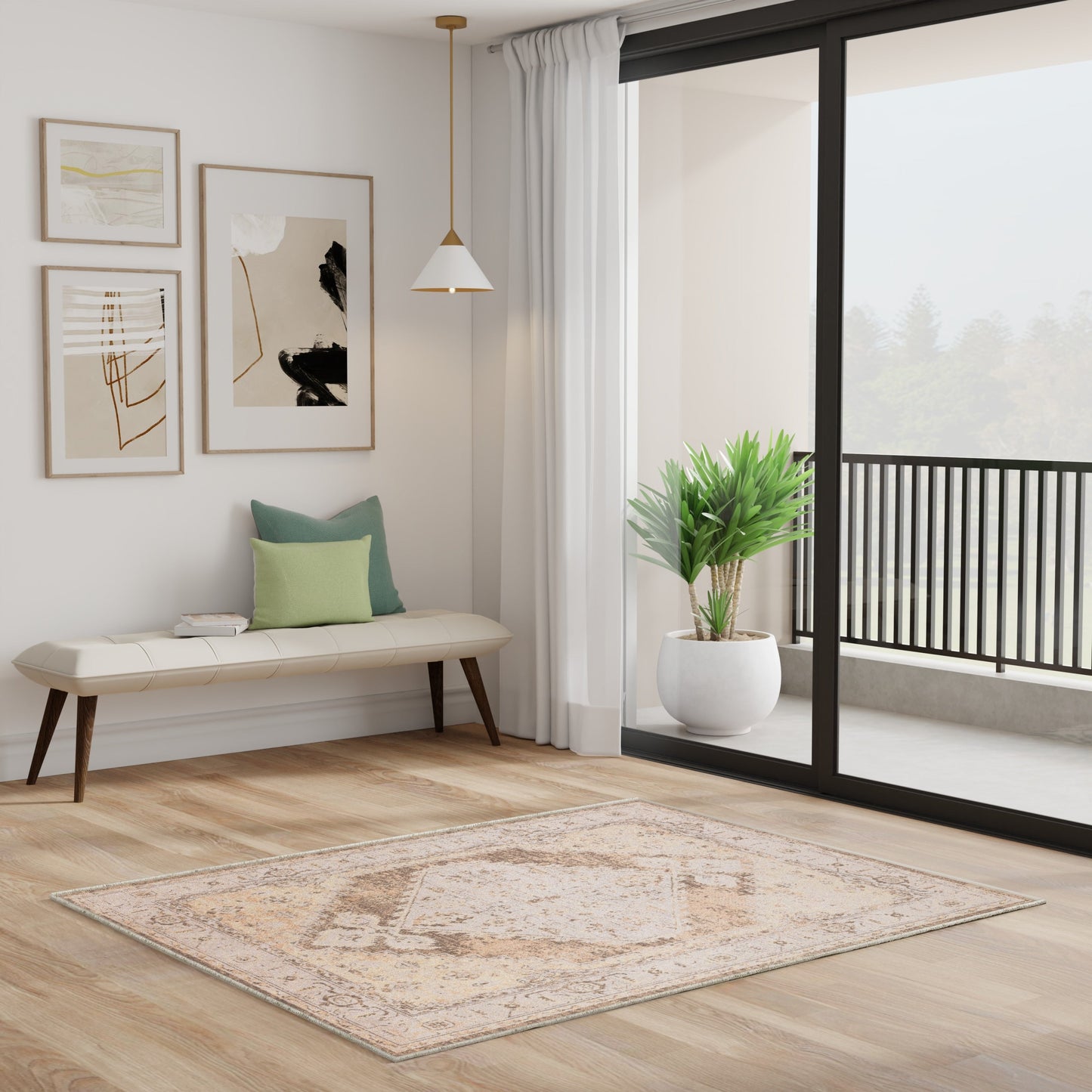 Tapis persan vieilli Nourison Abby lavable en machine pour l'intérieur uniquement