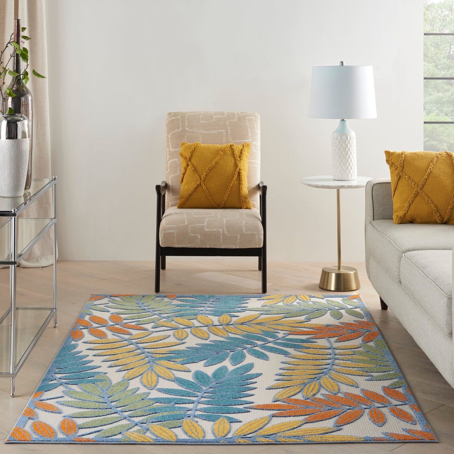 Tapis d'intérieur/extérieur vibrant à imprimé feuilles Nourison Aloha