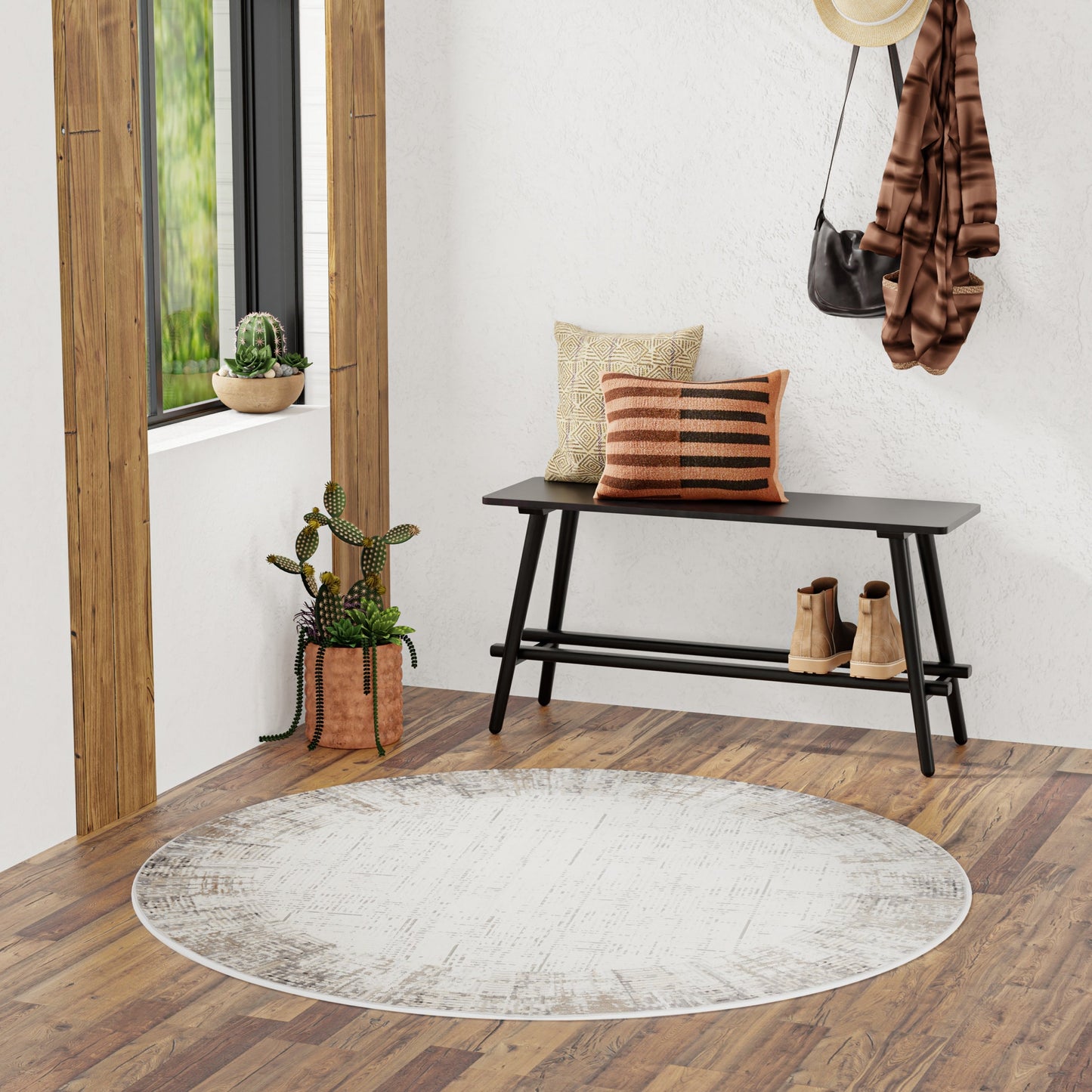 Tapis abstrait gris ivoire Nourison Emily pour l'intérieur uniquement