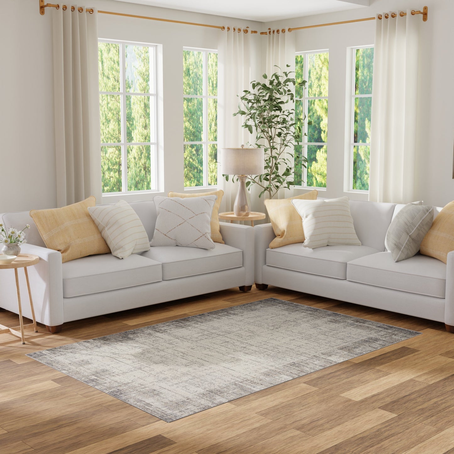 Tapis abstrait gris ivoire Nourison Emily pour l'intérieur uniquement