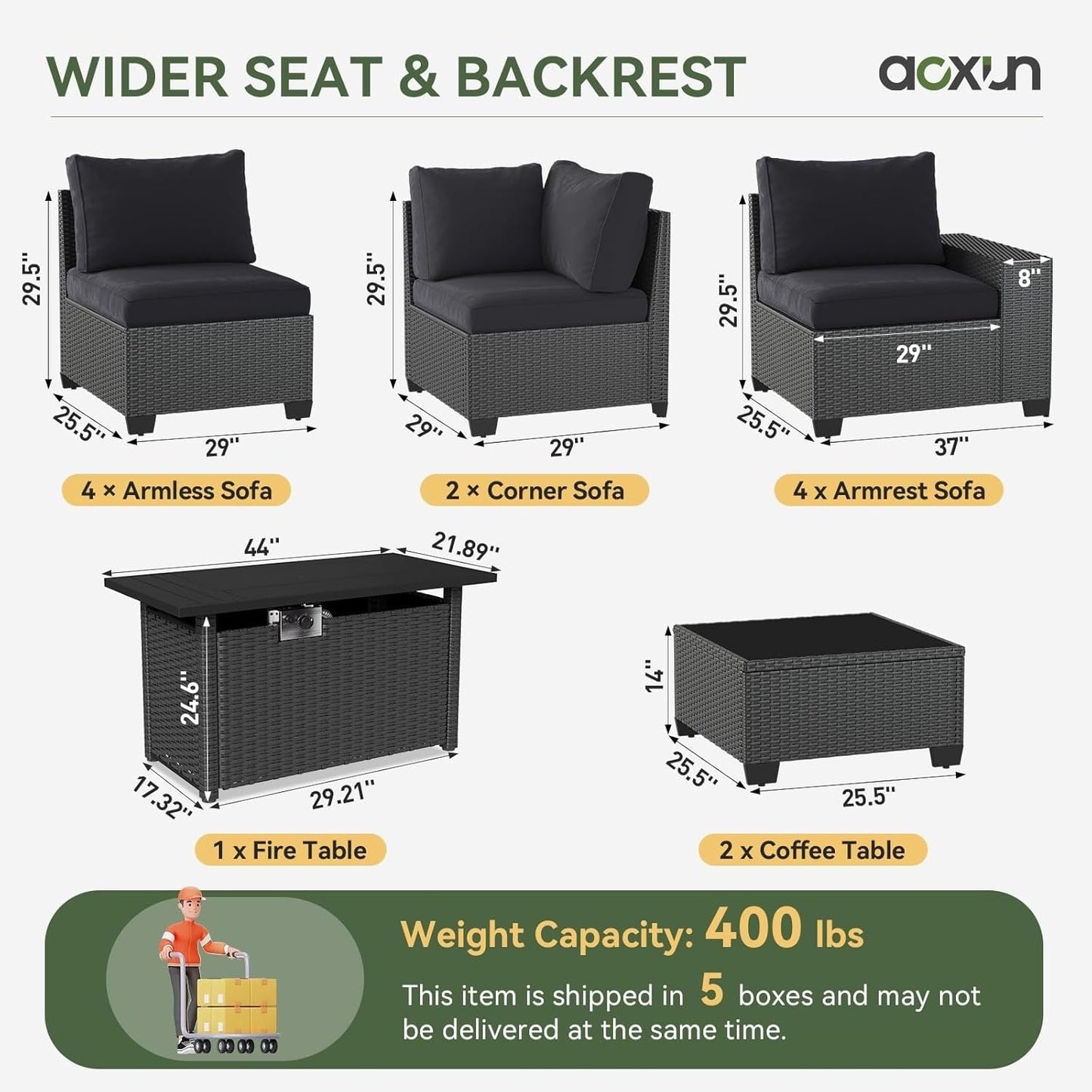 Ensembles de meubles de patio extérieurs avec coussins épais de 4 pouces
