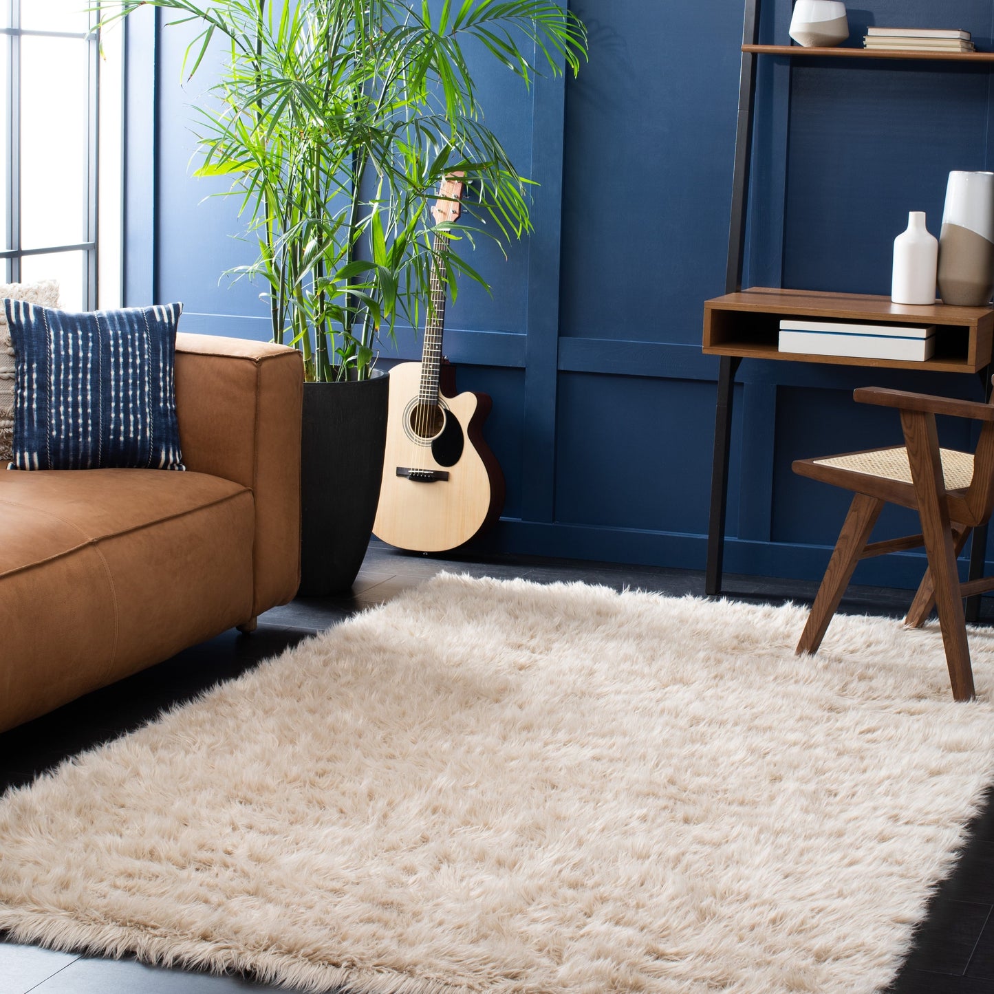 Tapis SAFAVIEH en fausse peau de mouton et soie, épaisseur 2,4 pouces