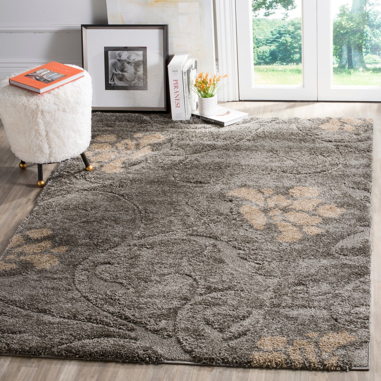 Tapis SAFAVIEH Florida Shag Ariette à volutes florales de 1,2 pouce d'épaisseur