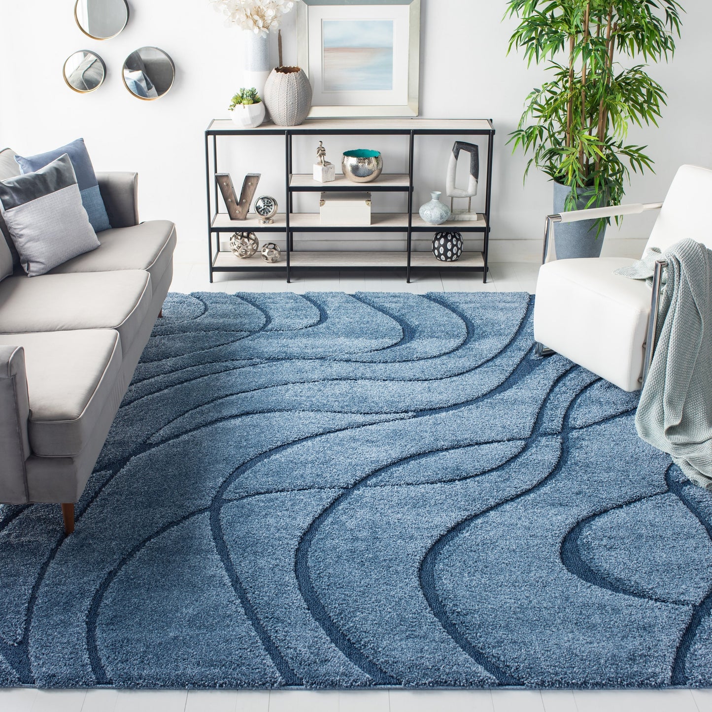 Tapis SAFAVIEH Florida Shag Staka à motifs de vagues abstraites de 3 cm