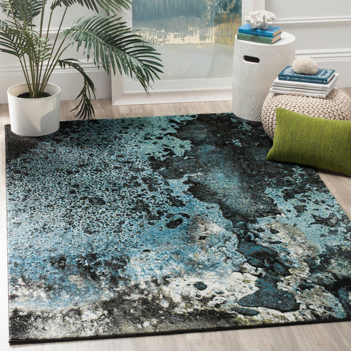 Tapis abstrait moderne aquarelle miel glacier SAFAVIEH